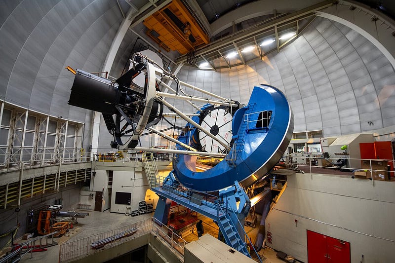 The Dark Energy Spectroscopic Instrument installed inside the Mayall telescope dome